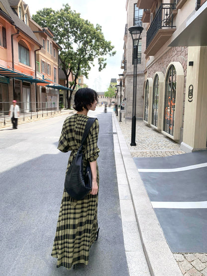 Morino Plaid Retro Dress with Inner Layer – Wine Afternoon 2025 Collection