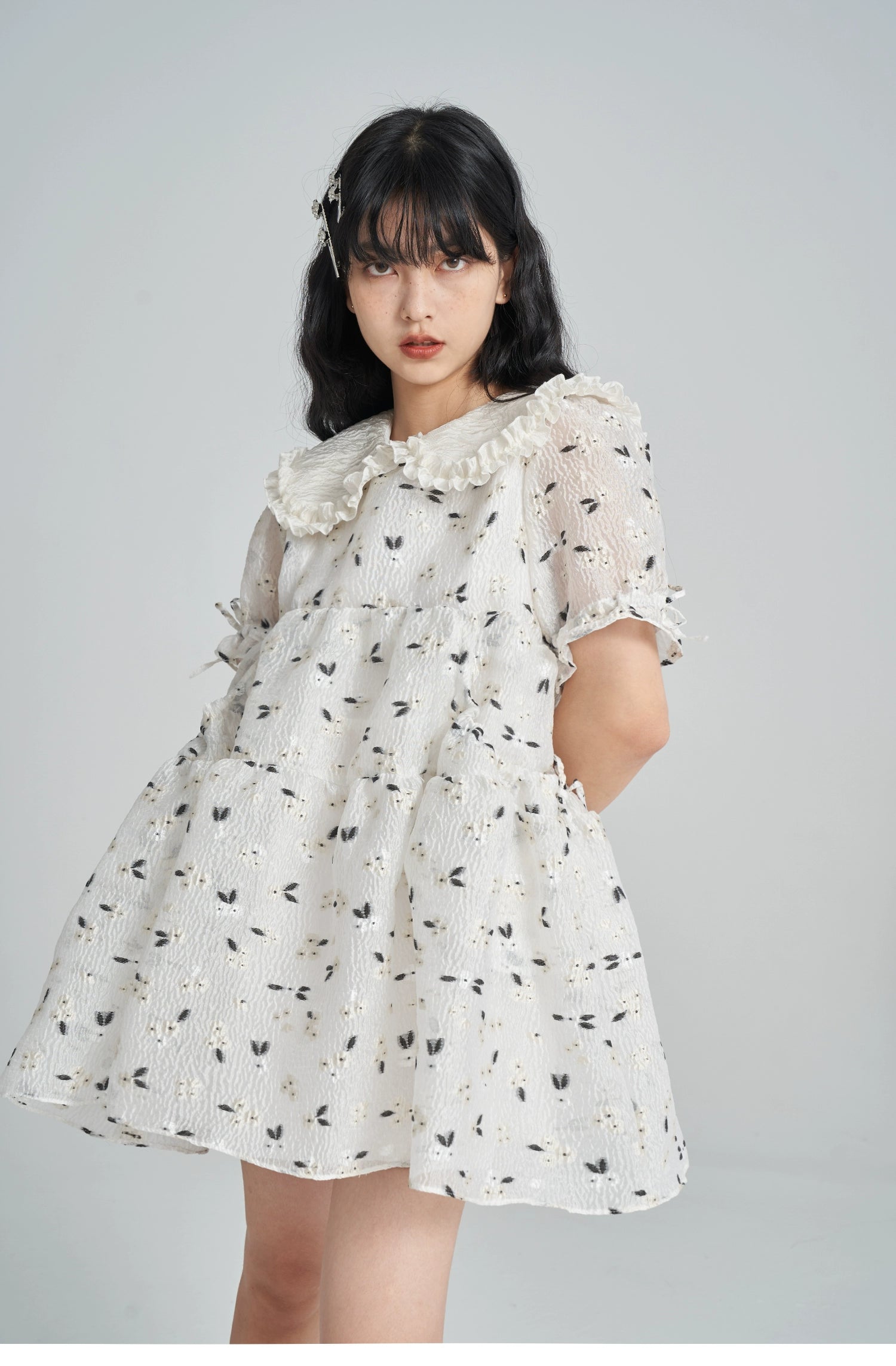 White Fragmented Blossom Dress