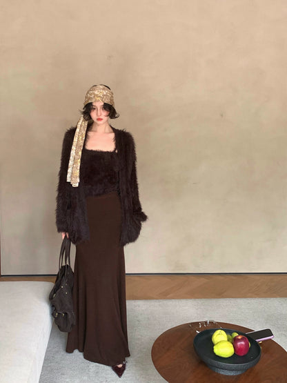 High-Waisted Mermaid Midi Skirt – Hong Kong Retro Autumn/Winter Elegance