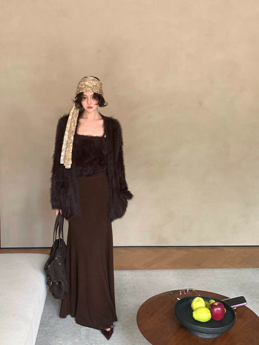 High-Waisted Mermaid Midi Skirt – Hong Kong Retro Autumn/Winter Elegance