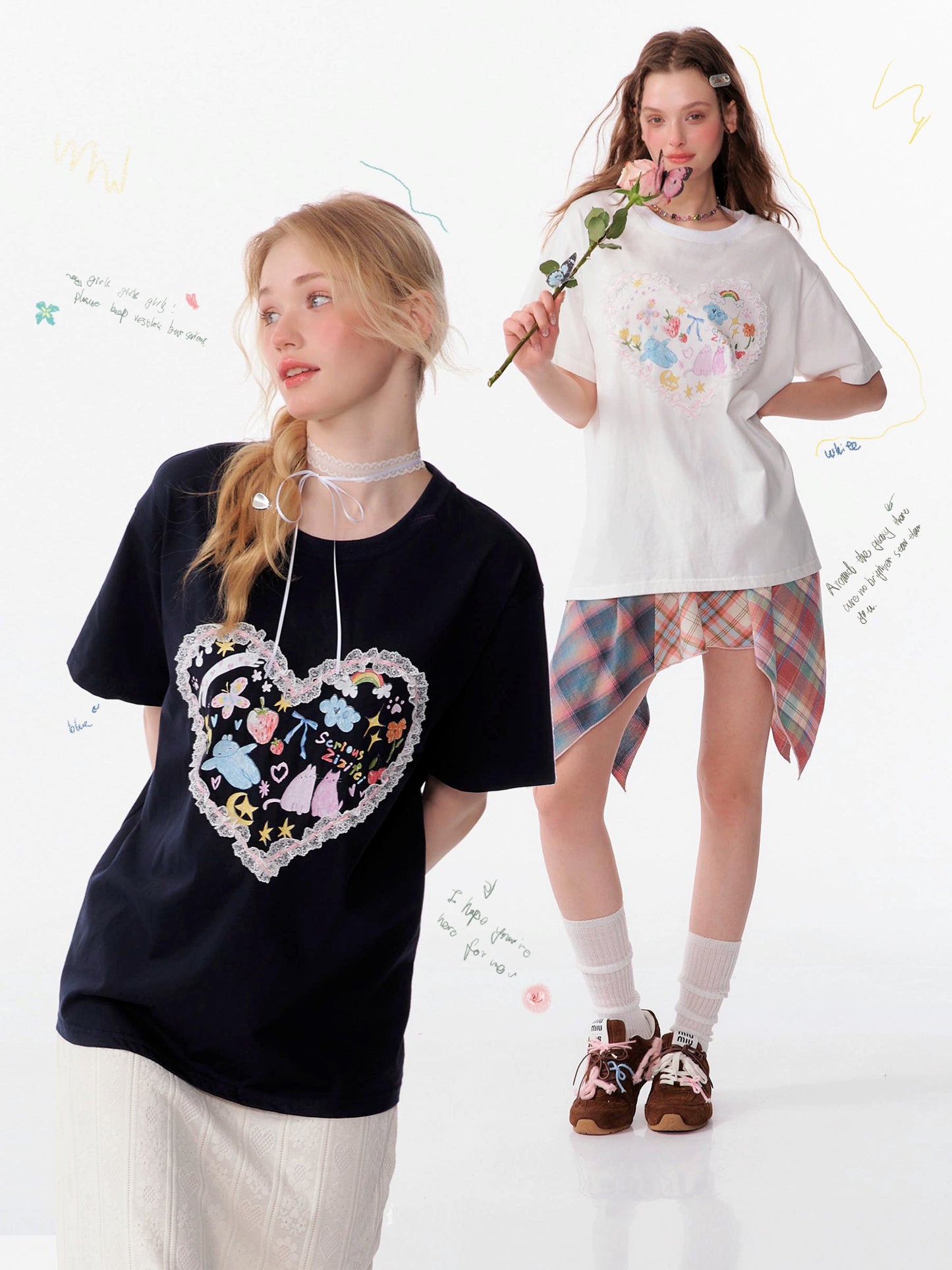 Love Graffiti Printed T-shirt | Loose Round Neck Retro Design for Summer