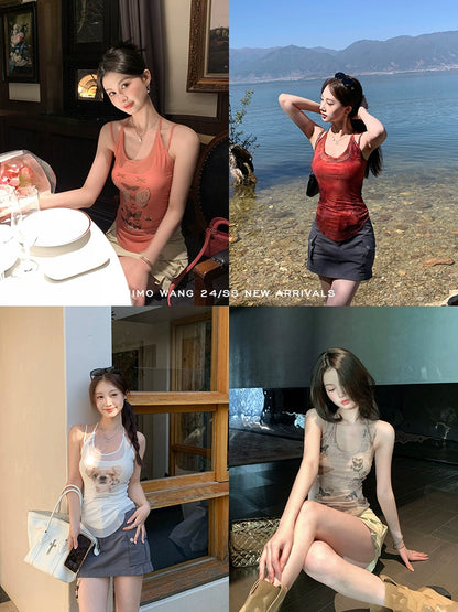 [Hot Girl Exclusive] Fake Two-Piece Halter Camisole - Sweet & Spicy Summer Top