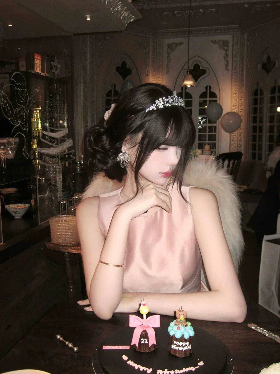 Pink Satin Birthday Dress – Elegant Cinched-Waist Coming-of-Age Gown