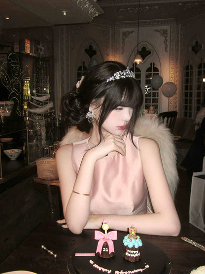 Pink Satin Birthday Dress – Elegant Cinched-Waist Coming-of-Age Gown