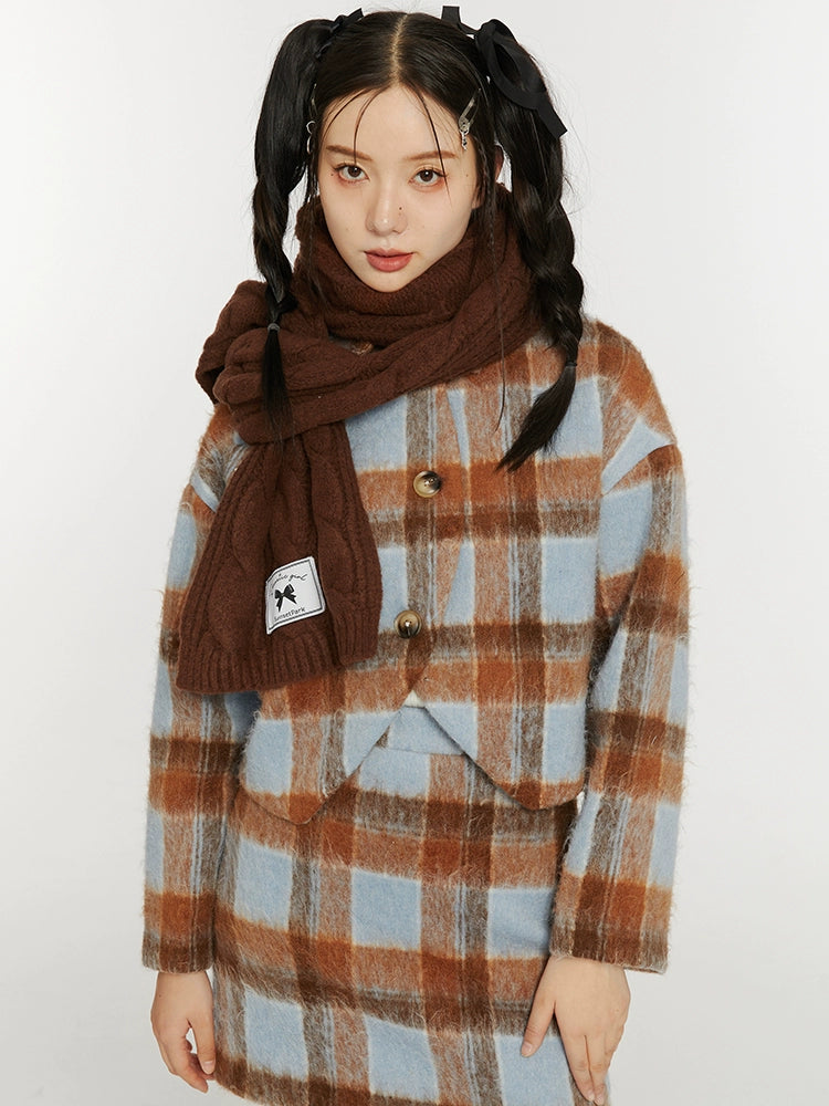 Brushed Plaid Woolen Set