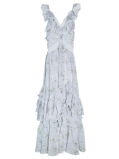 Blue Floral Ruffle Maxi Dress | Romantic Resort Dress