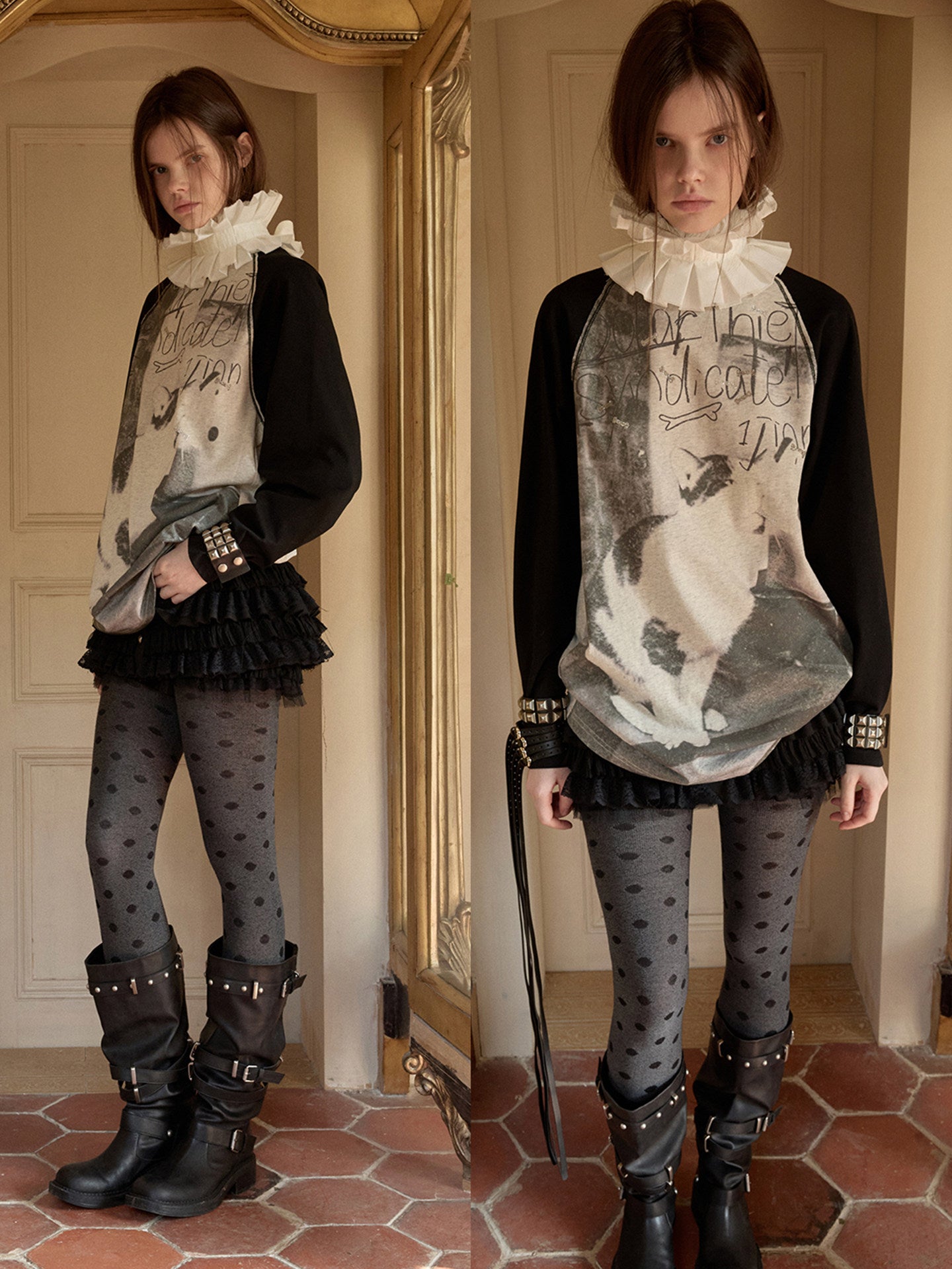 Cat & Dog Rhinestone Raglan Tee