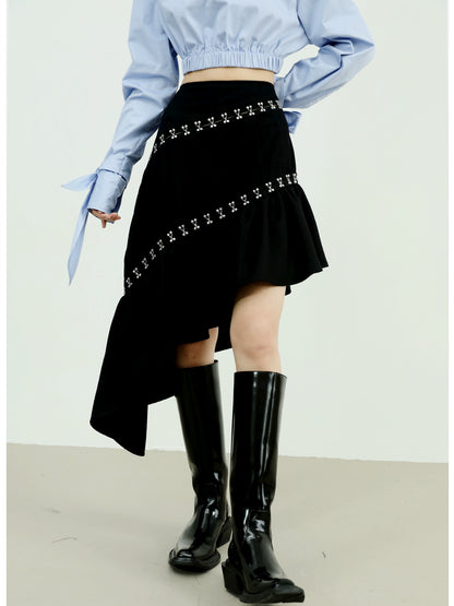 Irregular Diagonal Hem Wool Slimming Skirt