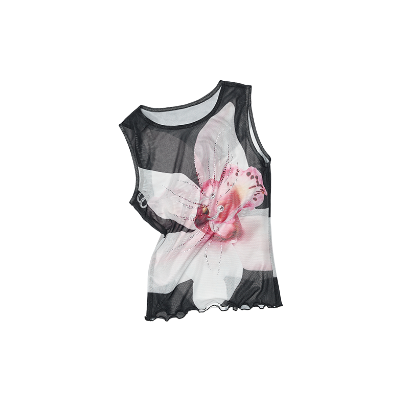 Floral Rhinestone Mesh Vest & Maxi Skirt Set – Elegant Summer Look