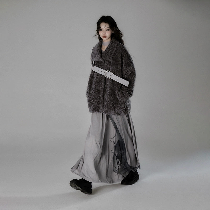 Cold Smoke Island Eco-Fur Plush Splicing Coat