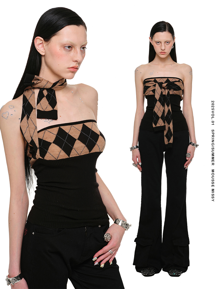 Rhombic Knit Vest & Shorts Co-ord – Corset-Style Hot Girl Fit