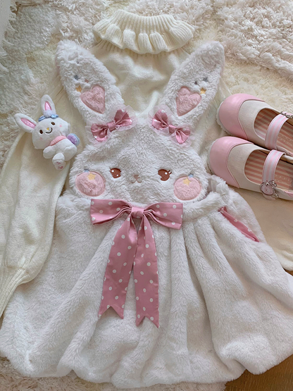 Bobo Rabbit Plush Bud Suspender Dress with 3D Bunny Ears