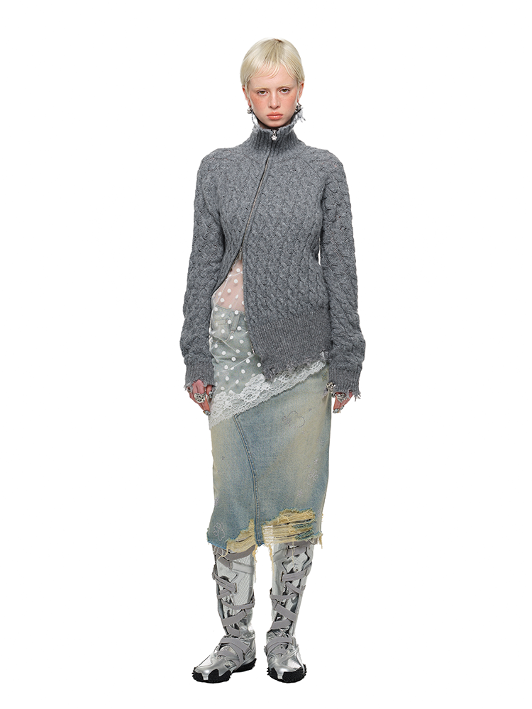 Suede Velvet Cable Cardigan – Midi-Length Designer Knitwear