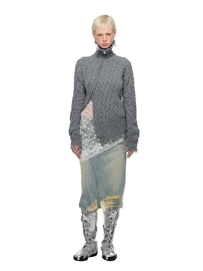 Suede Velvet Cable Cardigan – Midi-Length Designer Knitwear