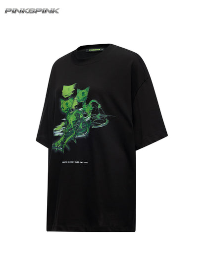 Cat Skeleton Space Capsule Graphic Y2K Tee