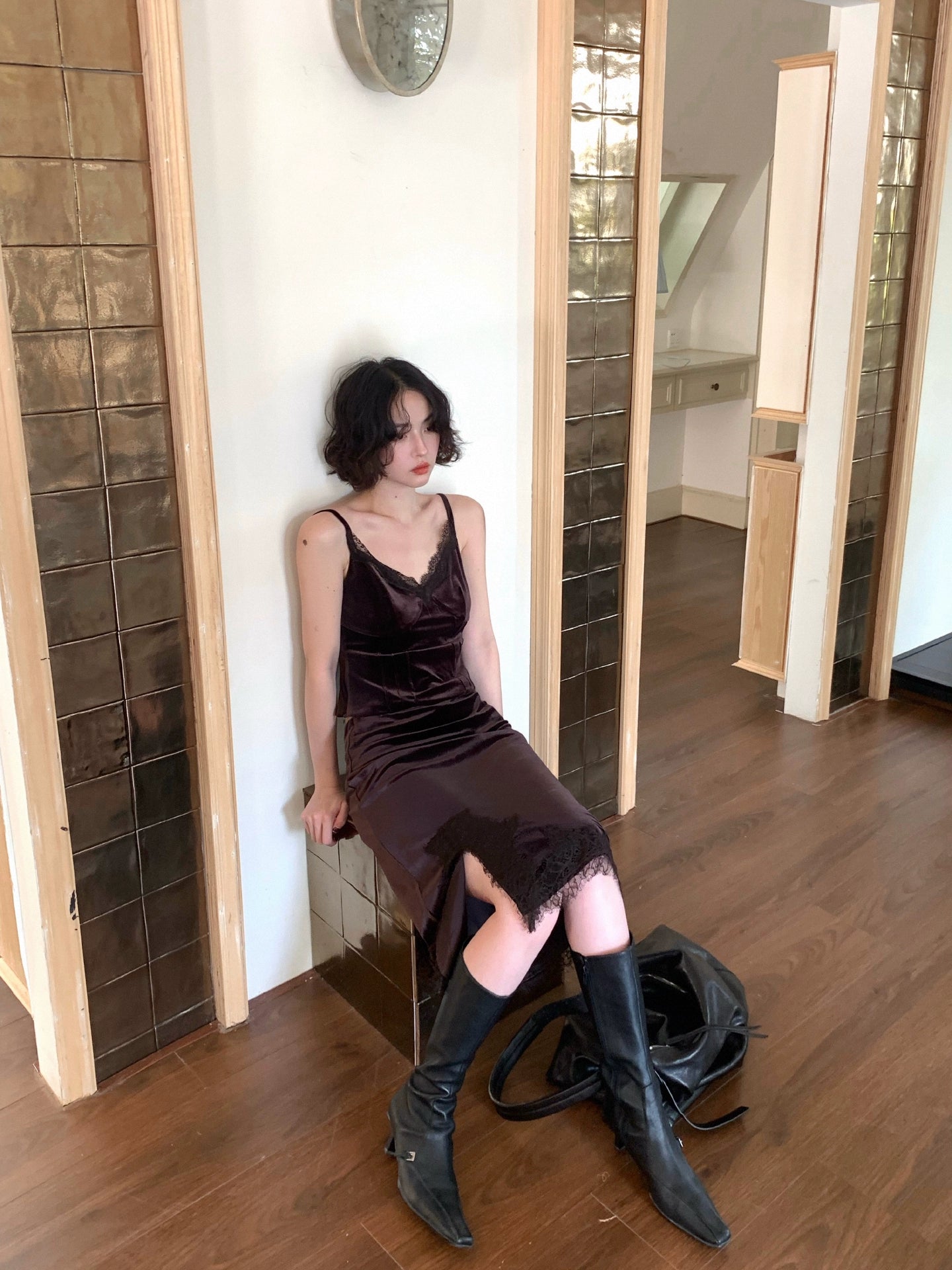 Night Banquet Whisper Lace Slip Base Top – Retro 2025 Fall/Winter Collection