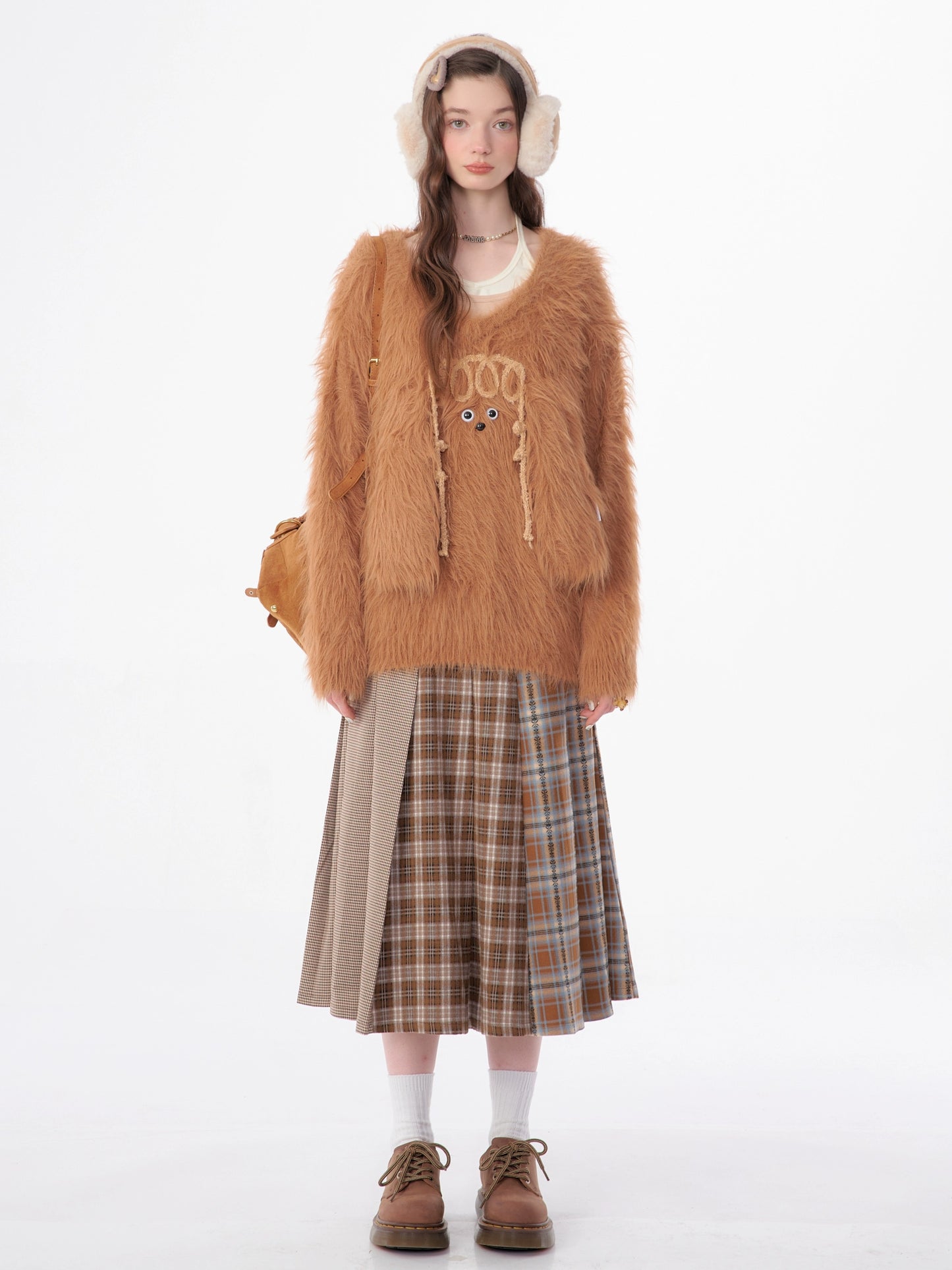 Checkered Wool Pleated Skirt | Retro Spliced ​​Design for Autumn/Winter