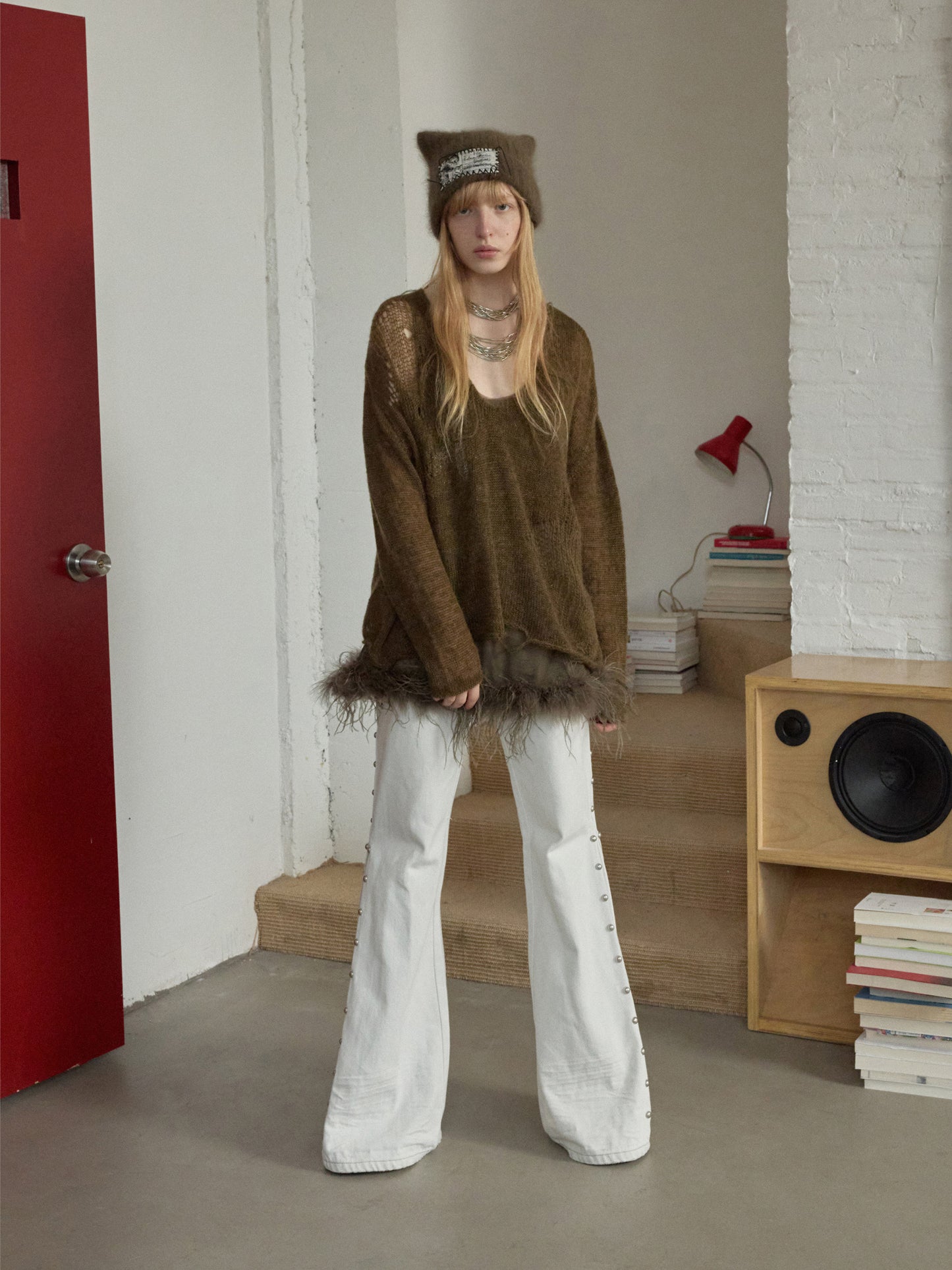 Ostrich Feather Mesh Tank Top