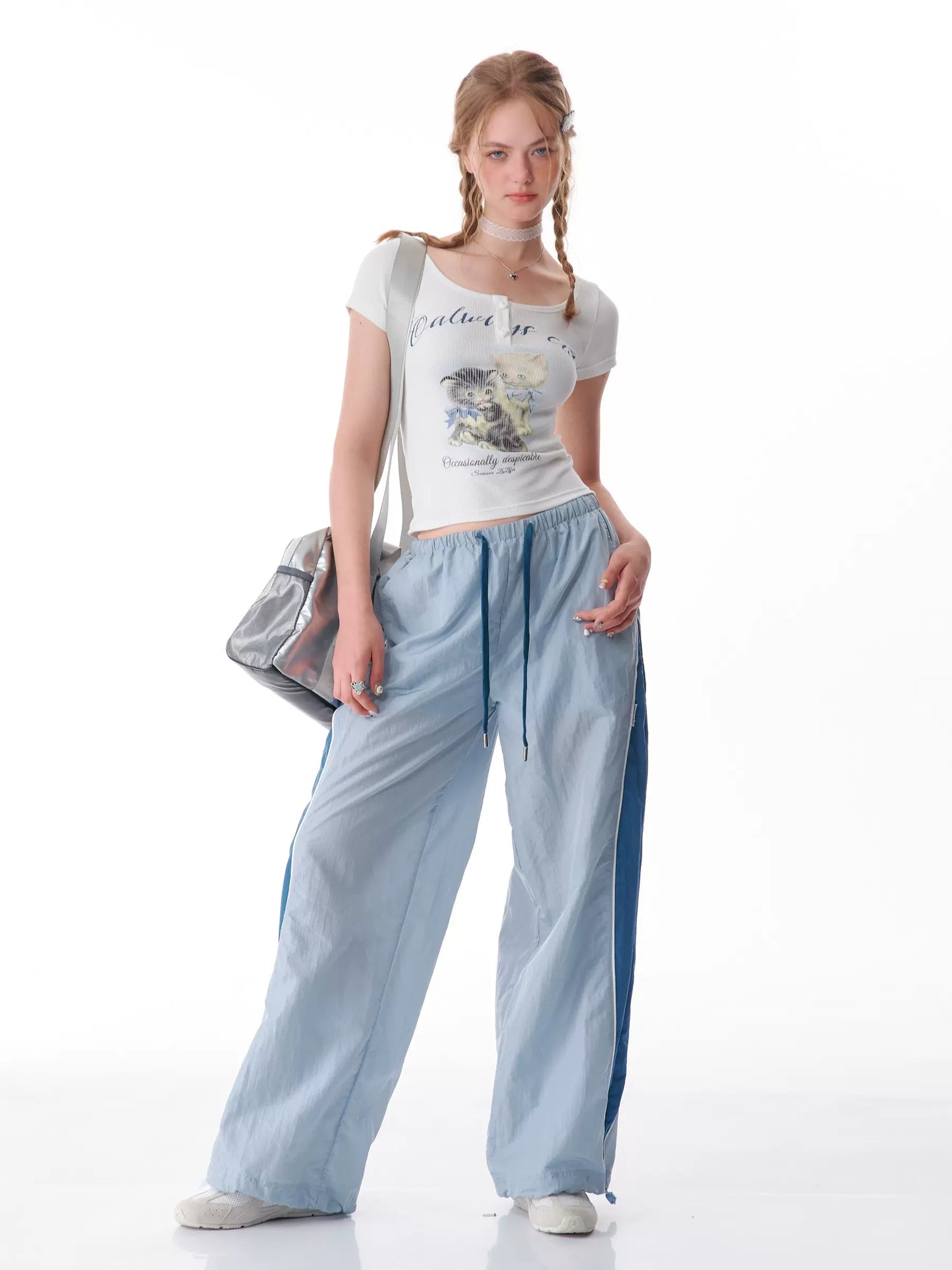 Contrast Wide-Leg Sports Pants | Slim Fit Quick-Drying American Retro Style