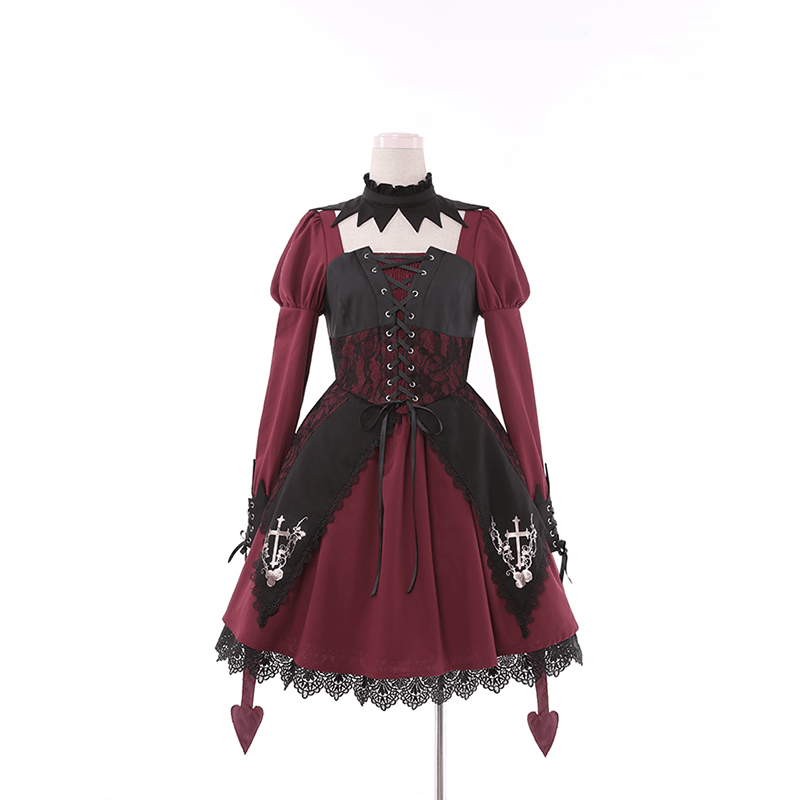 Lolita Rose Cross Gothic Retro Stitching OP Dress