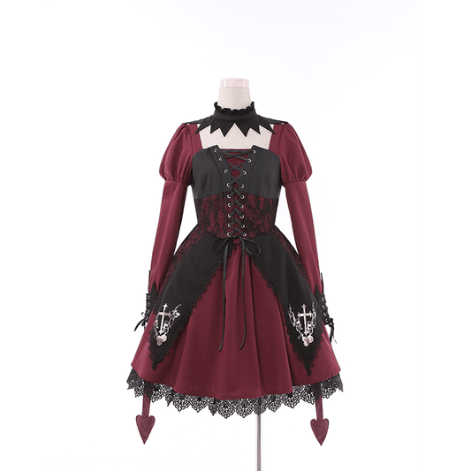 Lolita Rose Cross Gothic Retro Stitching OP Dress