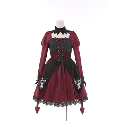 Lolita Rose Cross Gothic Retro Stitching OP Dress