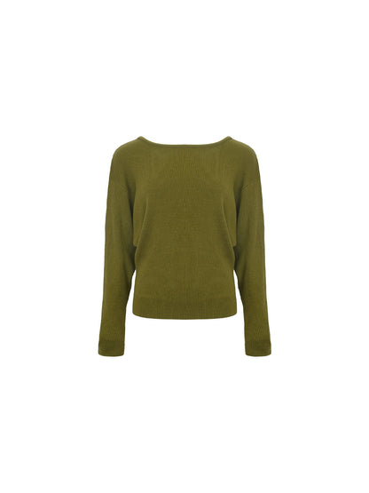 Wine Noon Hong Kong Retro  Crew Neck Knit Top