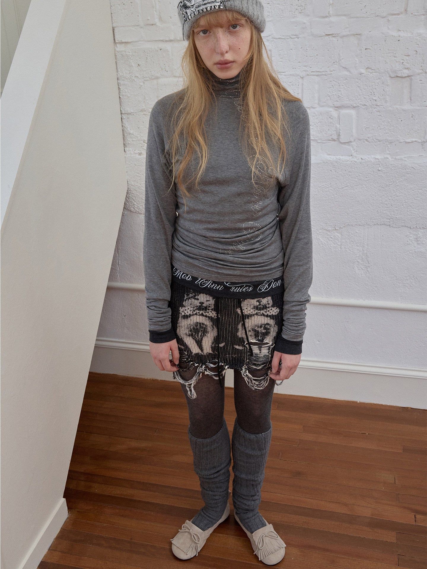 Cat Print Drawstring Midi Skirt