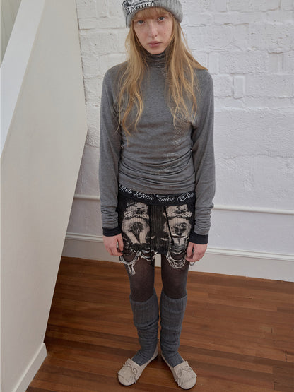 Cat Print Drawstring Midi Skirt