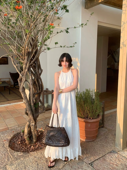 [Manye] French Retro Halterneck Maxi Dress – Resort Style