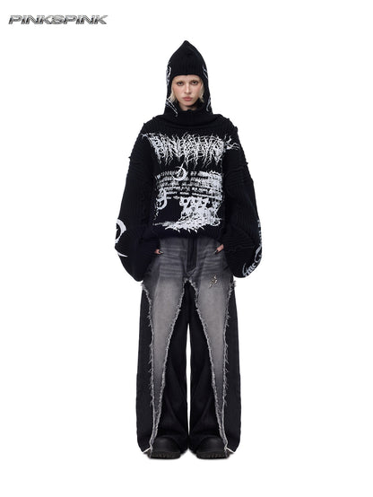 Structured Patchwork Hooded Street Punk Y2K Knit