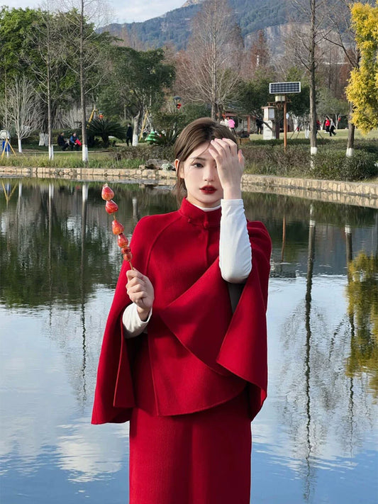 New Chinese Cashmere Suit – Luxury New Year’s Engagement Two-Piece Set