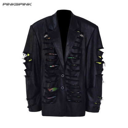 Distressed Genderless Structured Blazer – Punk Silhouette