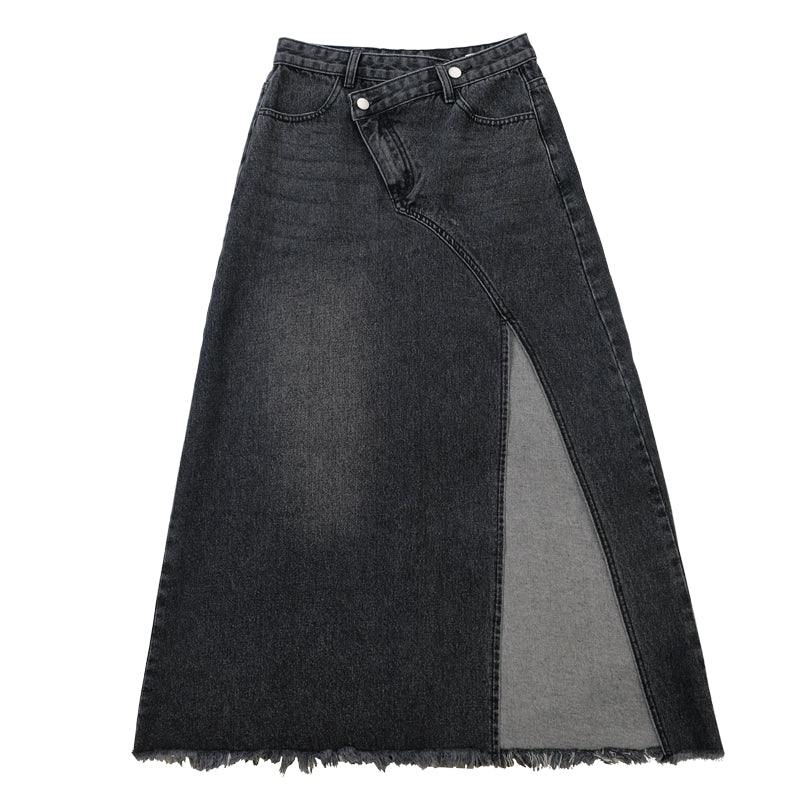 High Waisted A-line Denim Skirt - Retro Design
