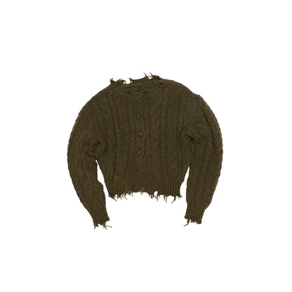 Velvet Cable Knit Set – Cardigan & Skirt with Slouchy Cutout