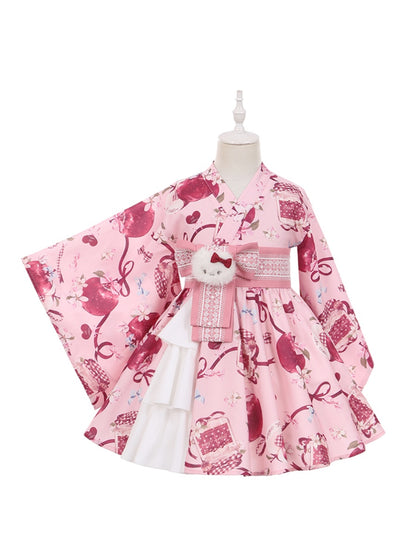 Ringohime Big Apple Print Yukata Children's Dress