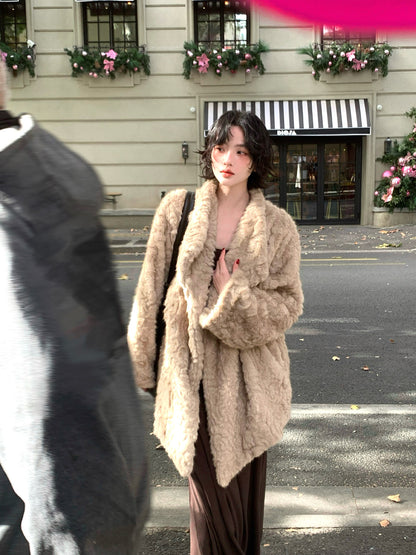 Cloudy Cotton Mid-Length Faux Shearling Coat