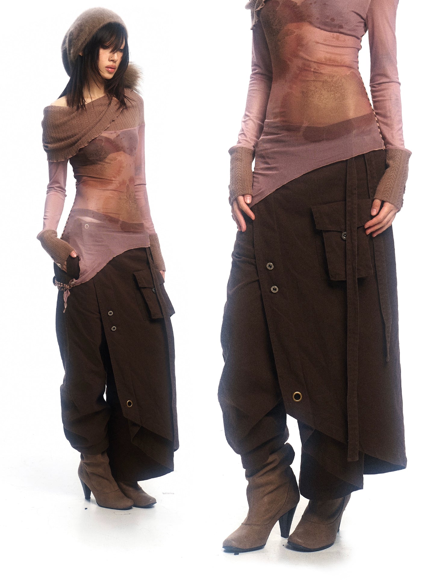 Low-Rise Faux Skirt Pants – Slim Versatile Look