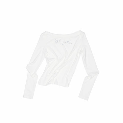 Rhinestone Letter One-Shoulder Top