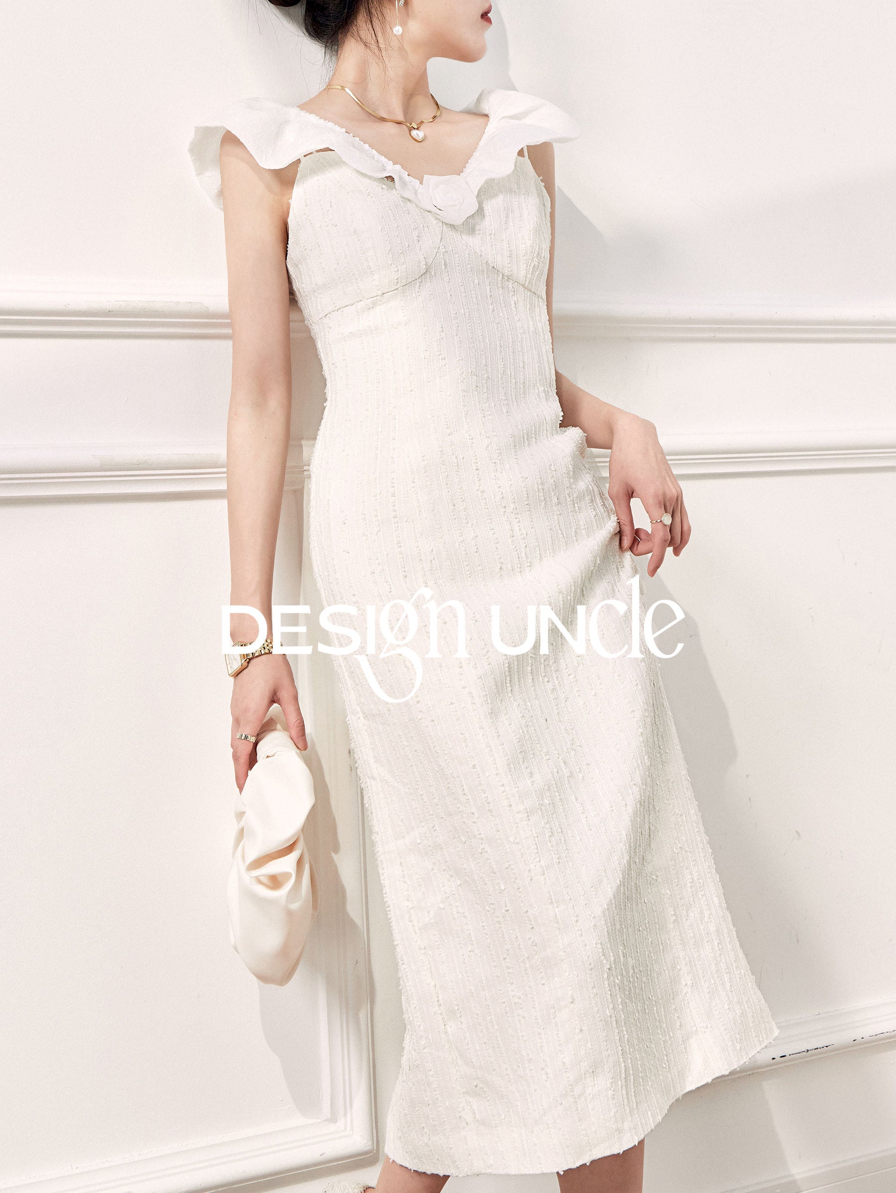 White French Strap Holiday Dress