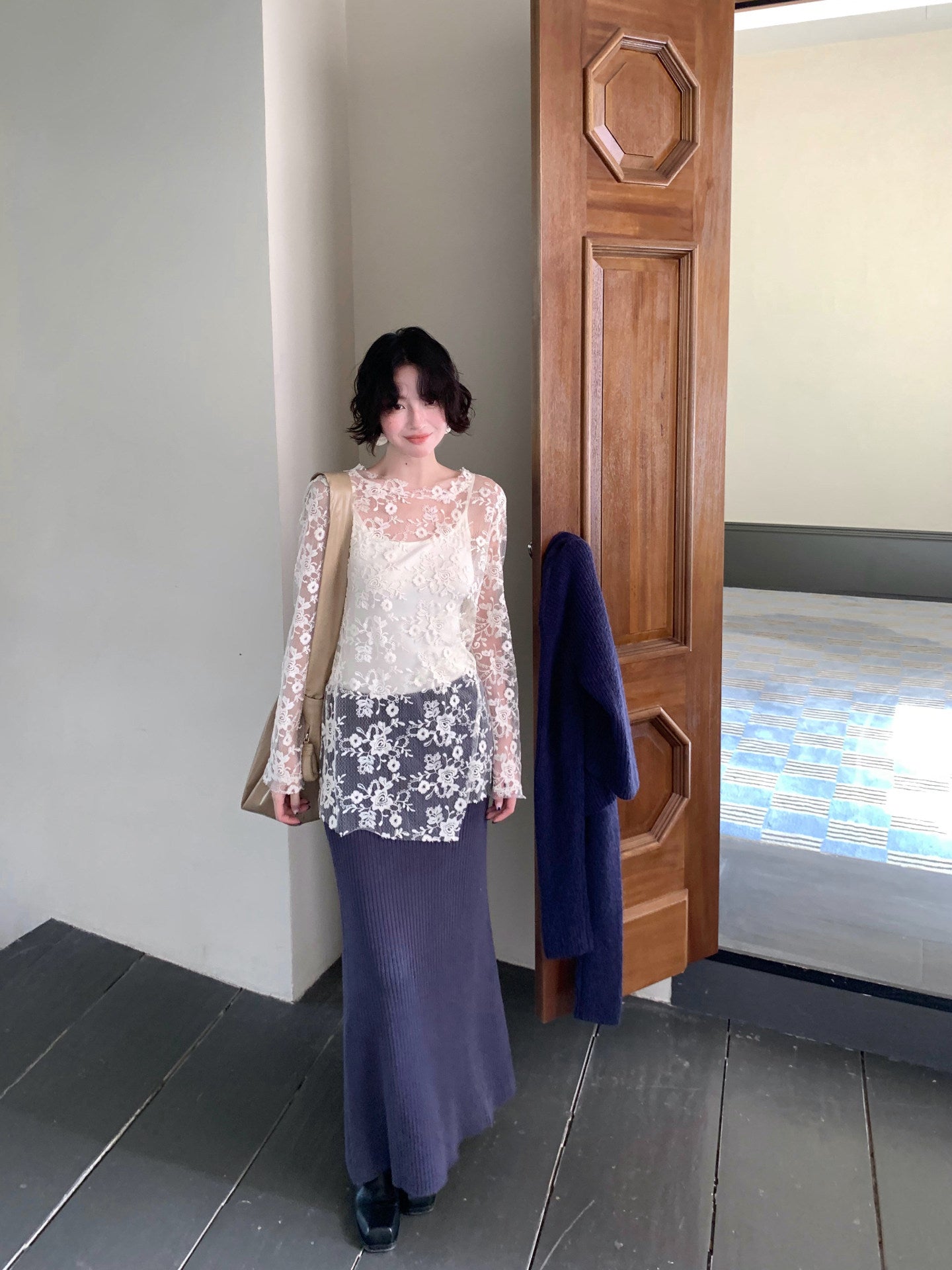 Apricot Mist Lace Embroidered Cover-Up & Camisole Two-Piece Set – French Retro