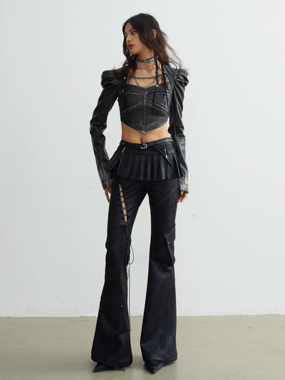 Punk Girls Two Piece Suede Leg Pants