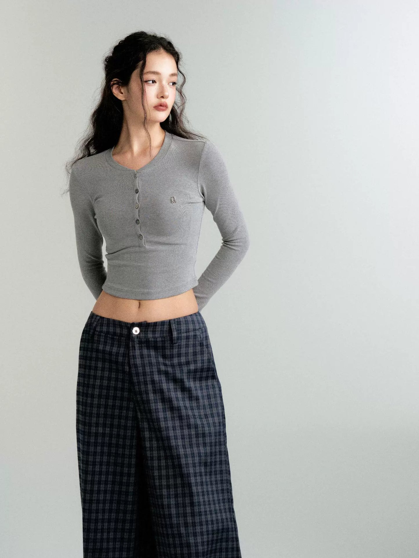 Vintage Henry Collar Slim Long Sleeve T-Shirt Base Layer