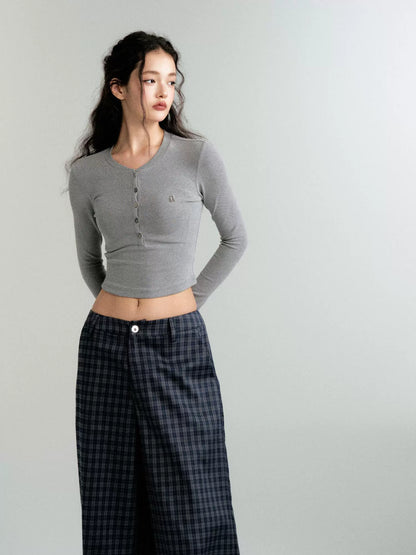 Vintage Henry Collar Slim Long Sleeve T-Shirt Base Layer