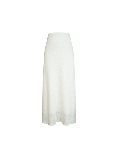 White Silk Weaving Lace Maxi Skirt