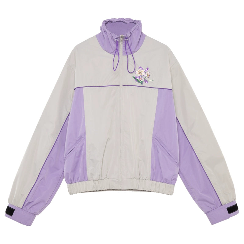 Sakura Embroidery Zipper Windbreaker Coat