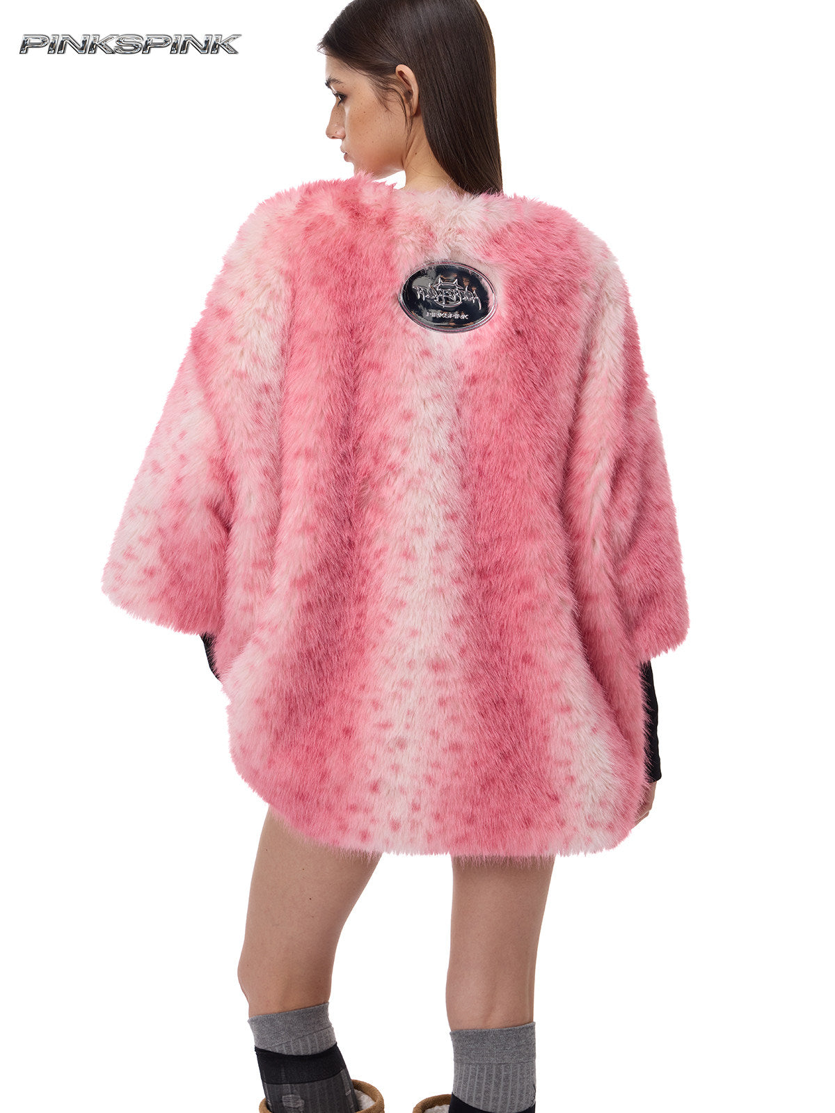 Electric Moon Leopard Heart Embroidered Pink Y2K Fur Top