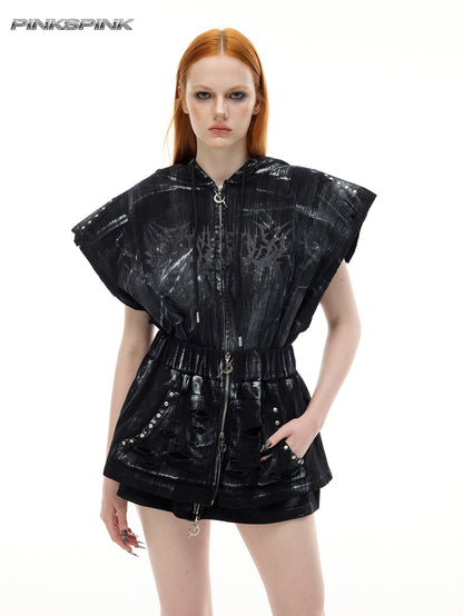 Cat Ear Rock Punk Sleeveless Unisex Y2K Jacket