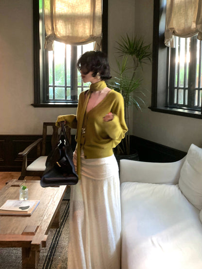 Soft Wool Knit Cardigan with Neck Strap – Hong Kong Retro Autumn Cropped Style