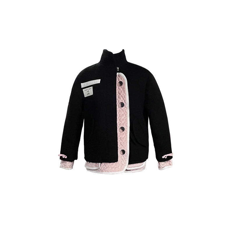Black Pink Wool Coat Set